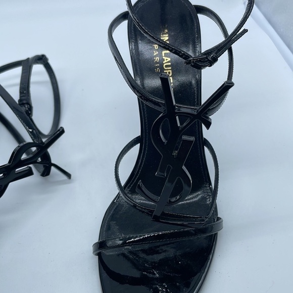 Saint Laurent YSL black on black cassandra strappy heels patent leather 38.5 - Picture 3 of 8
